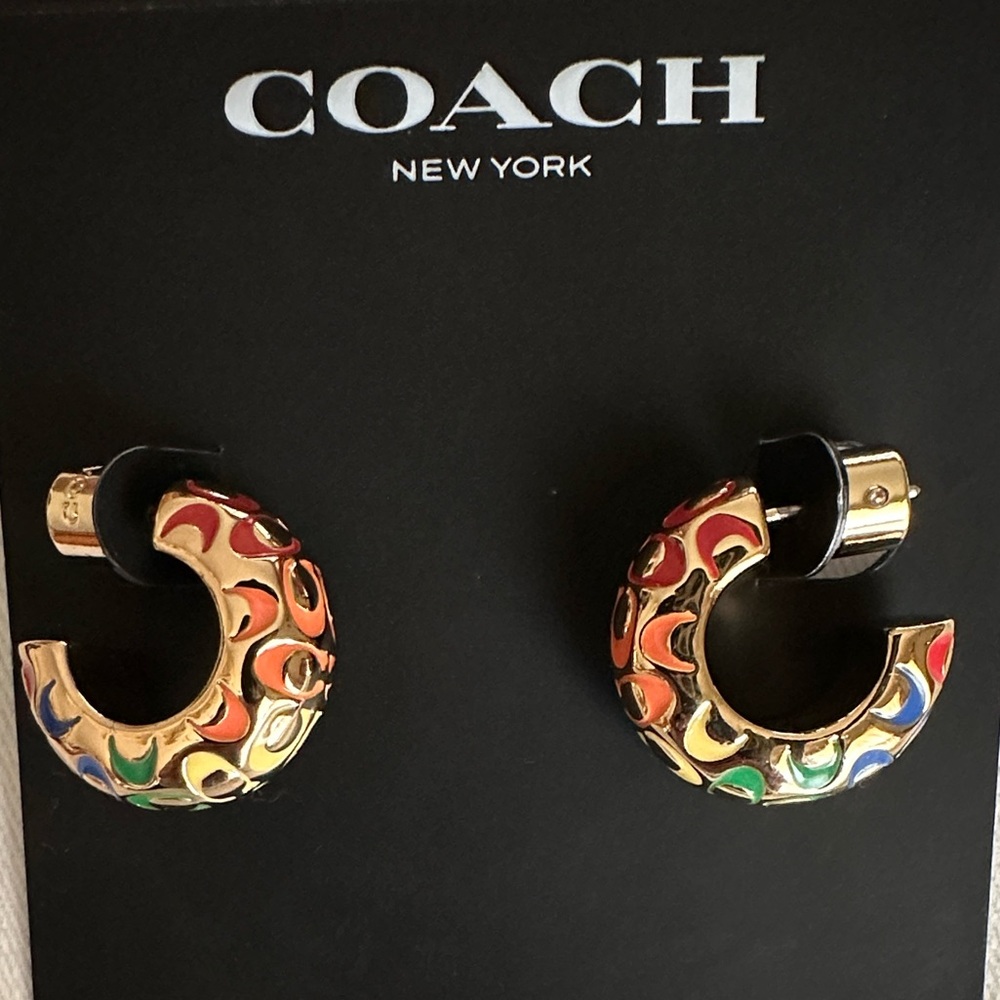Coach  Enamel Hoop Earrings